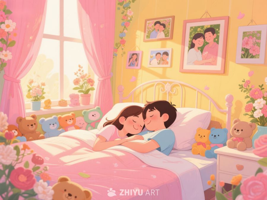 温馨卧室中的甜蜜梦乡 846