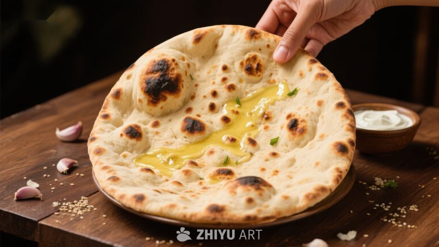 香脆烤制的馕饼配黄油