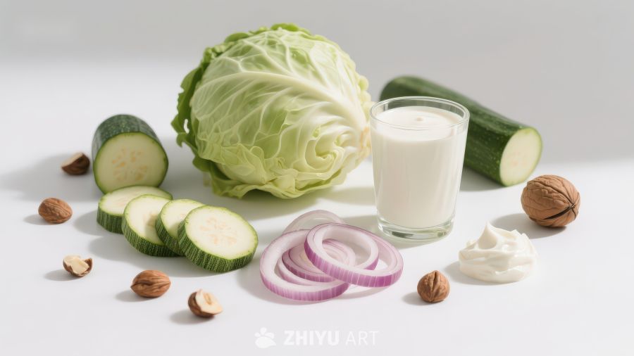 新鲜蔬菜与乳制品摆拍