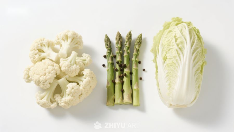 新鲜蔬菜：花椰菜、芦笋和白菜