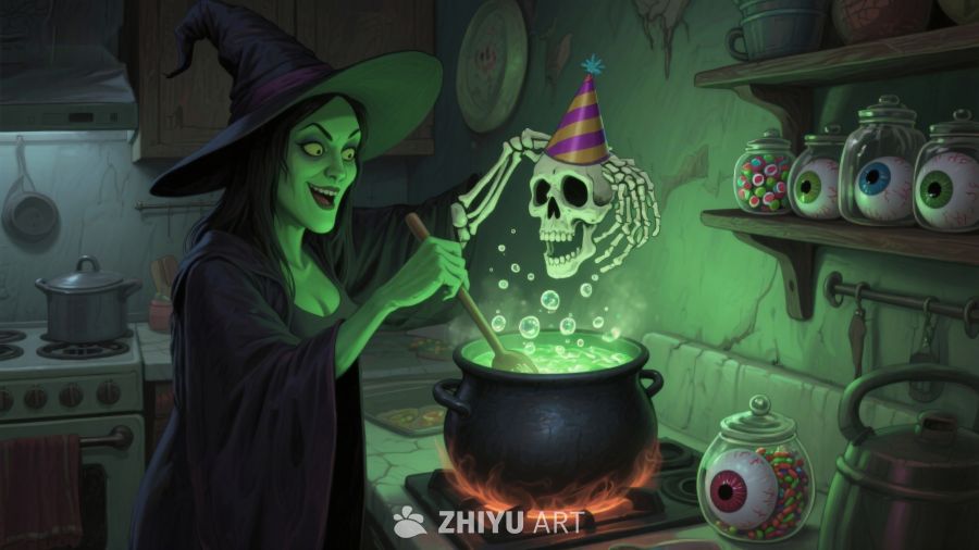 女巫厨房施魔法，骷髅头戴派对帽