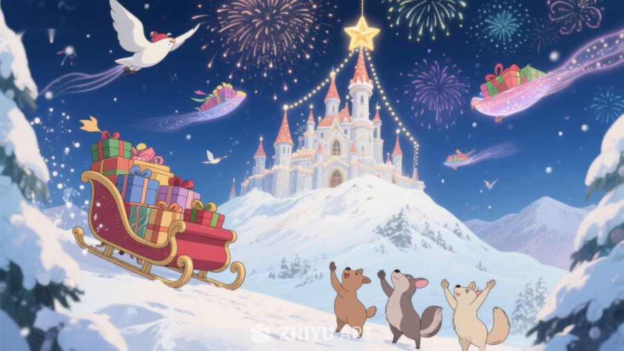 雪夜城堡前的圣诞礼物运送 365