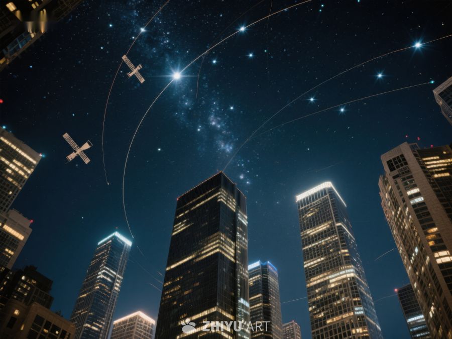 夜空下的城市与卫星轨迹 302