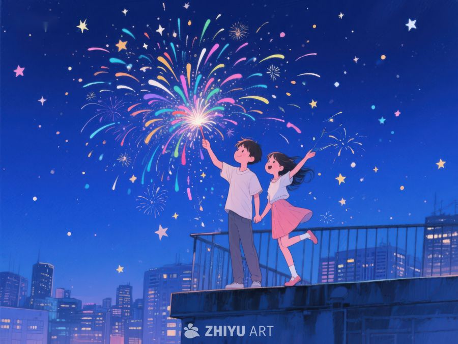 夜空下的烟花与欢笑 992