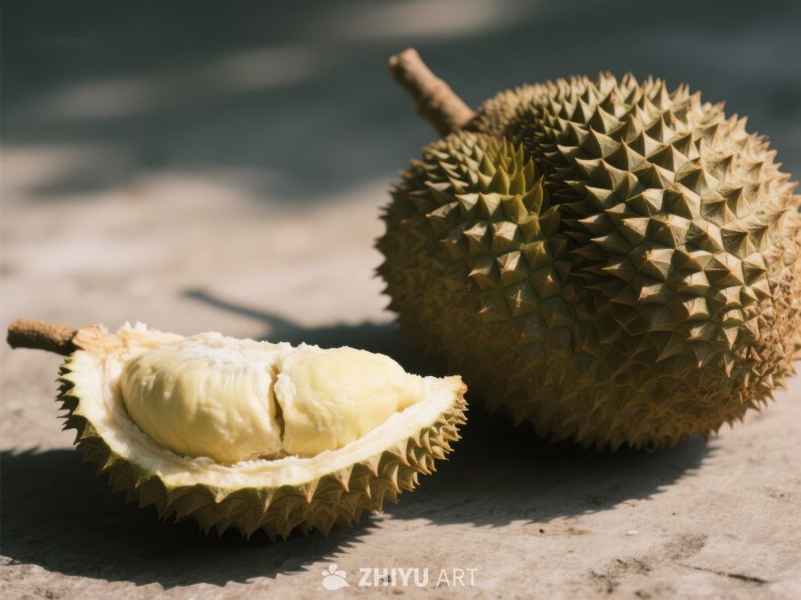 新鲜榴莲，一半剥开露出果肉 619