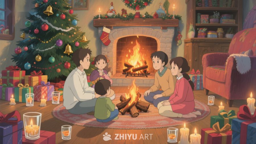 温馨家庭圣诞夜围炉 256