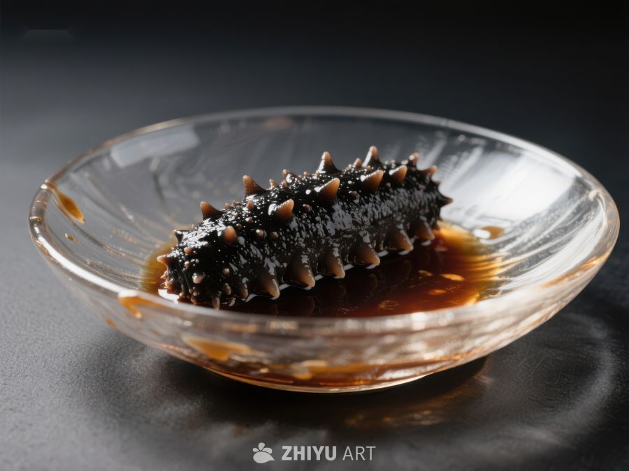 海参浸渍酱汁，置于透明碗中 154