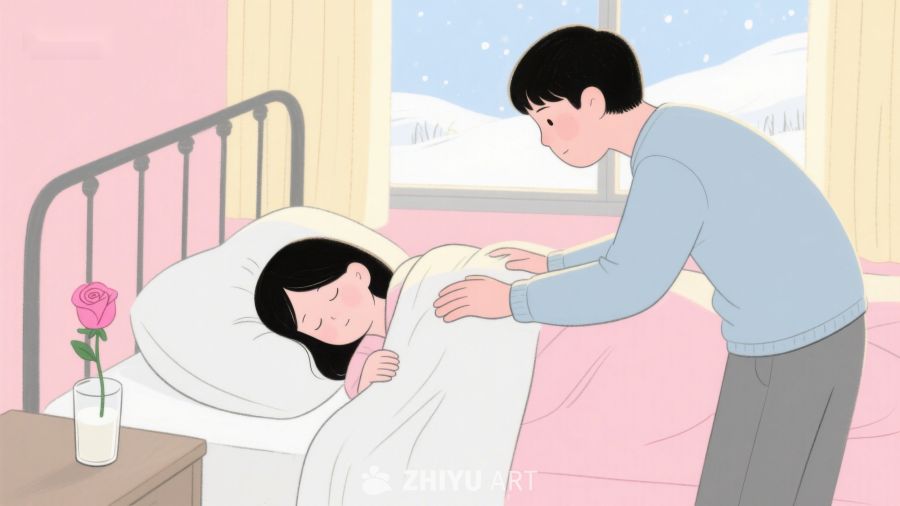 男子轻柔为熟睡女子盖被 236