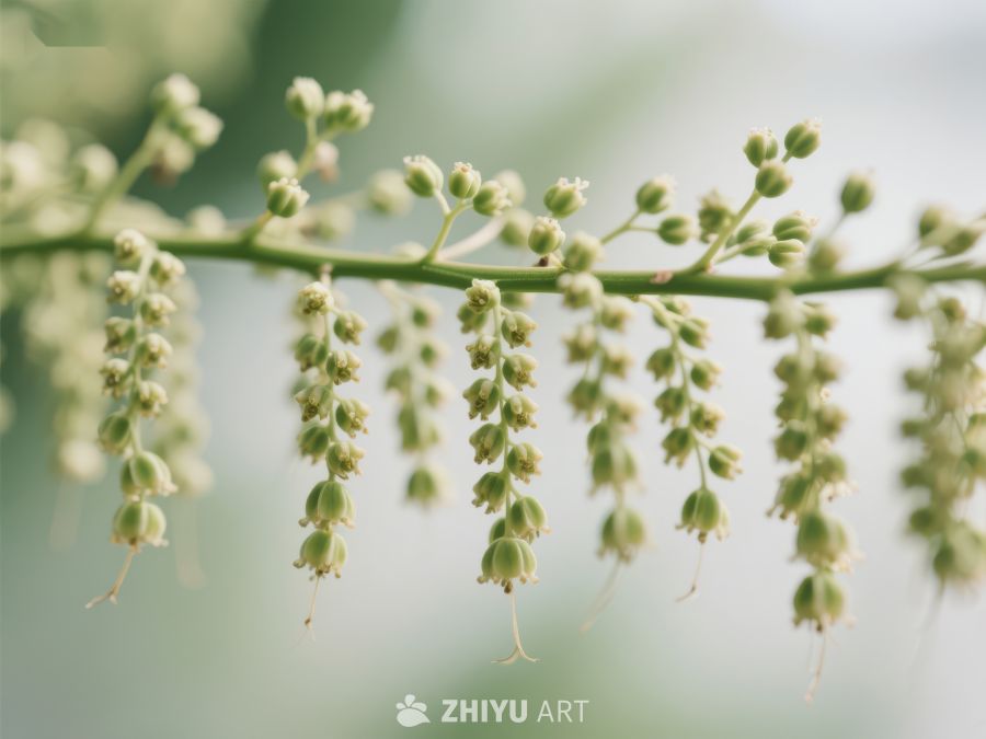 绿枝垂挂的嫩芽与花蕾 186