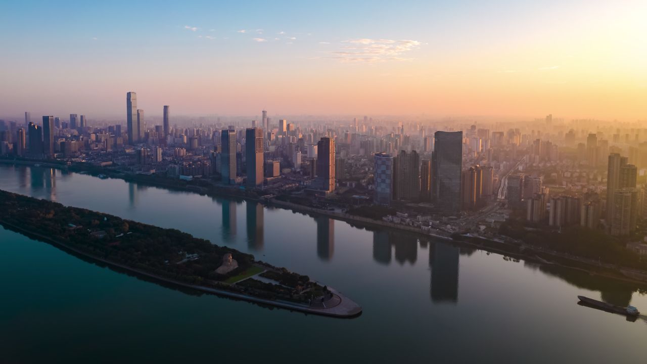 湖南长沙橘子洲头航拍延时摄影