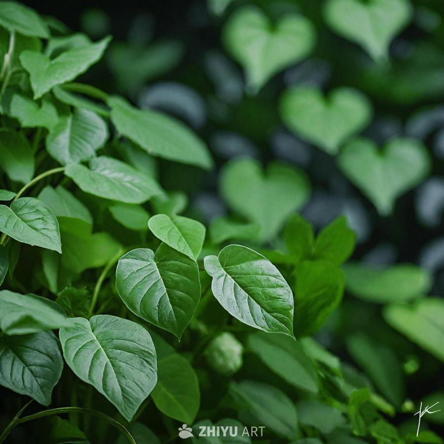 一张茂盛的绿色植物的特写照片，拥有多种叶子，营造出
