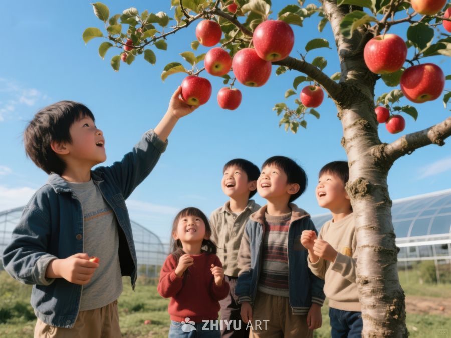 孩子们在果园里摘苹果 162