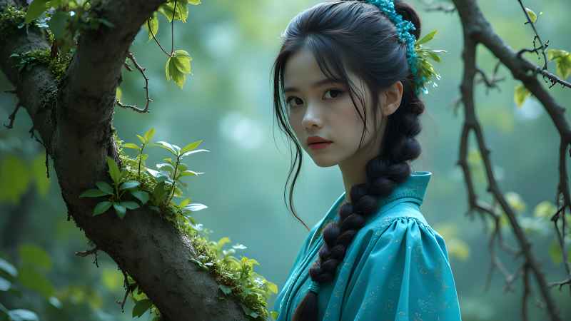 新中式古风美女户外自然特写 13