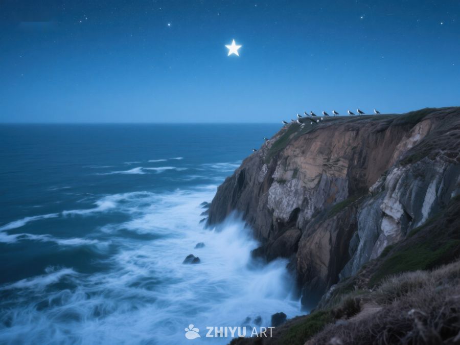 夜空下的悬崖与海浪 387