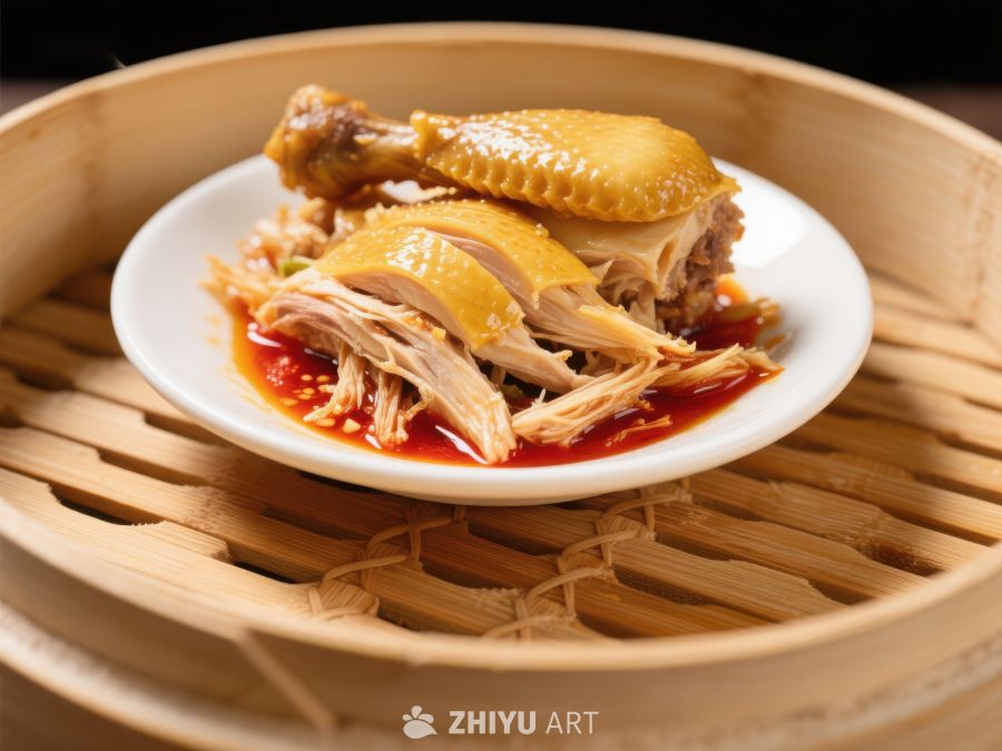 蒸鸡配红油，竹蒸笼中呈现 1767