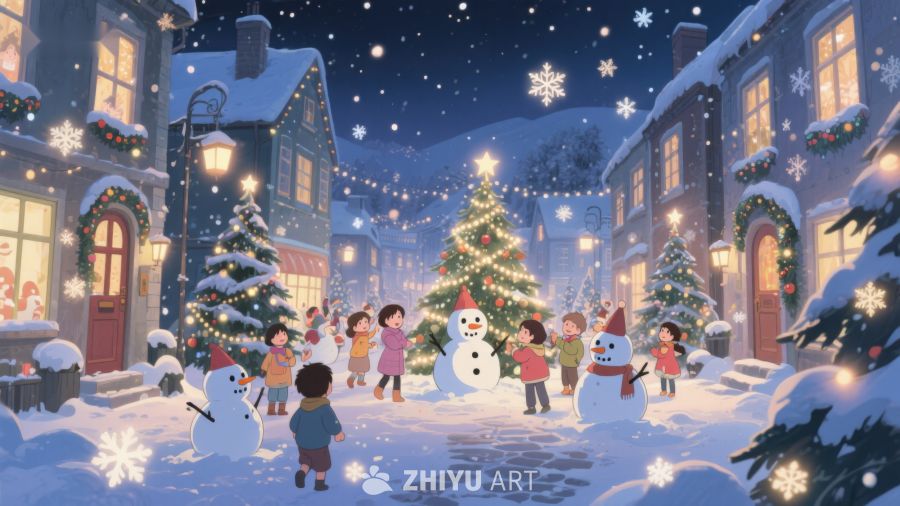 冬夜雪景中的欢乐圣诞 118