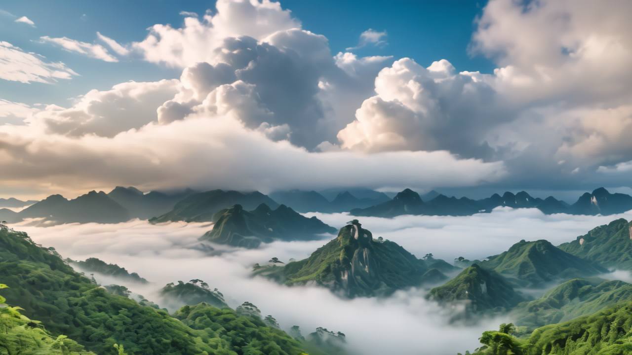 航拍福建武夷山九曲溪日出日落云海延时 2