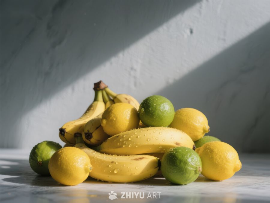 香蕉柠檬与青柠的静物组合 472