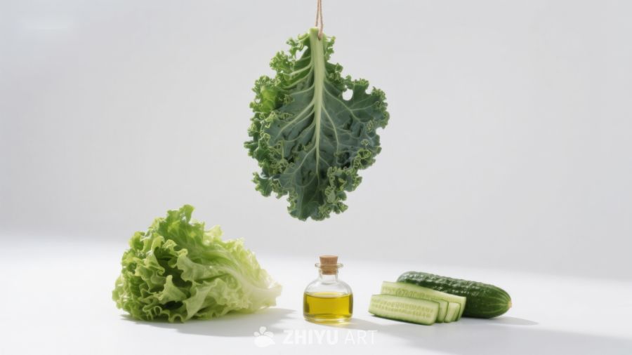 悬挂羽衣甘蓝与蔬菜静物