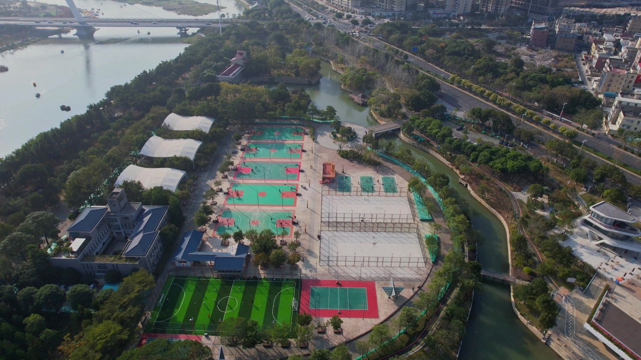 航拍福清龙江公园景观