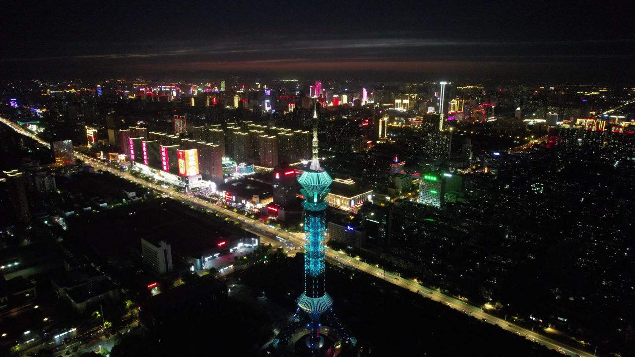  石家庄城市夜景灯光航拍