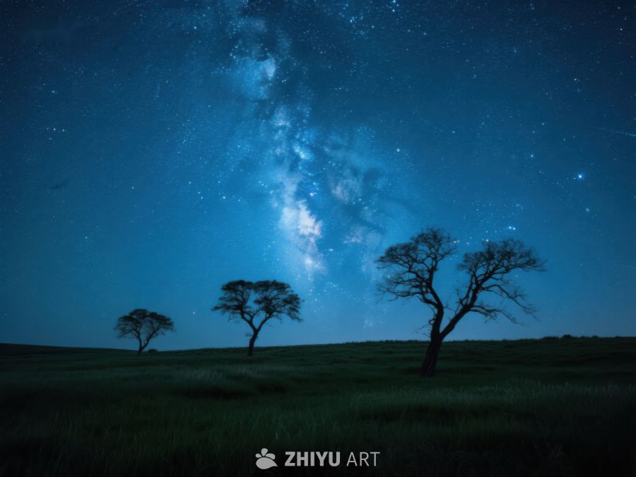夜空下的孤树剪影 301