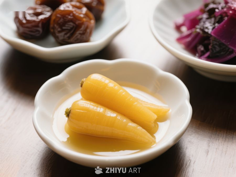 精致小碟中的腌制蔬菜 102