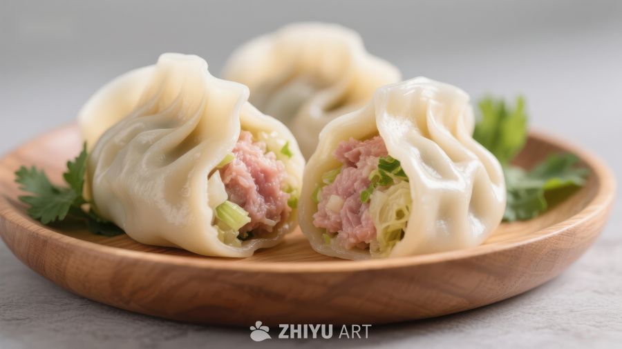 精致饺子，馅料丰富，摆盘精美
