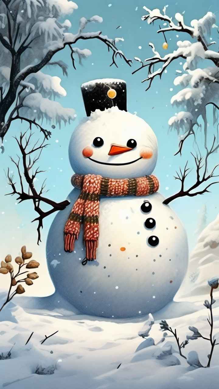 冬季插画雪人堆 79