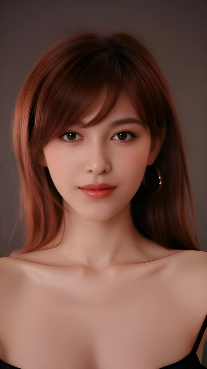 一个女性，她有红色的头发，戴着一个圆形的耳环，她对