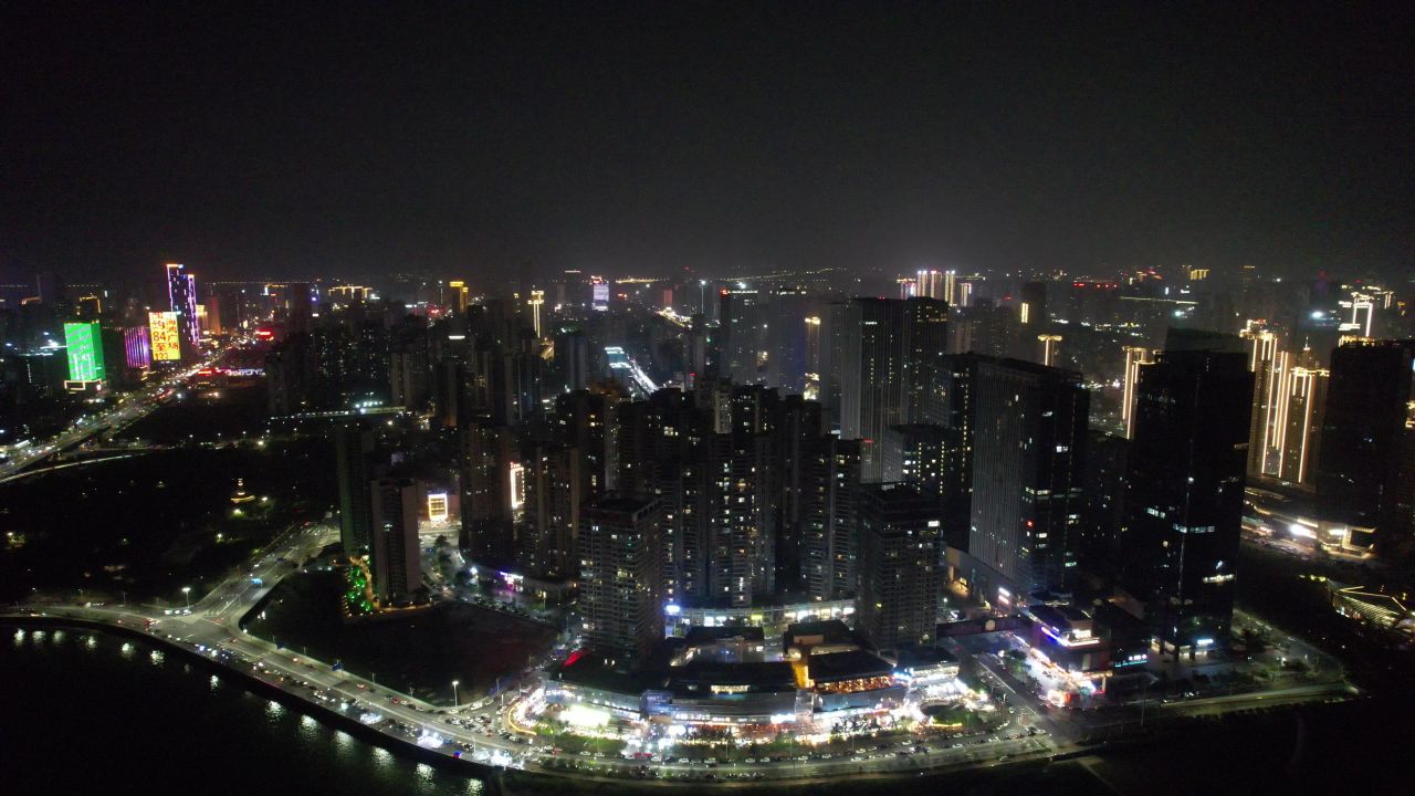 广东湛江城市夜景航拍