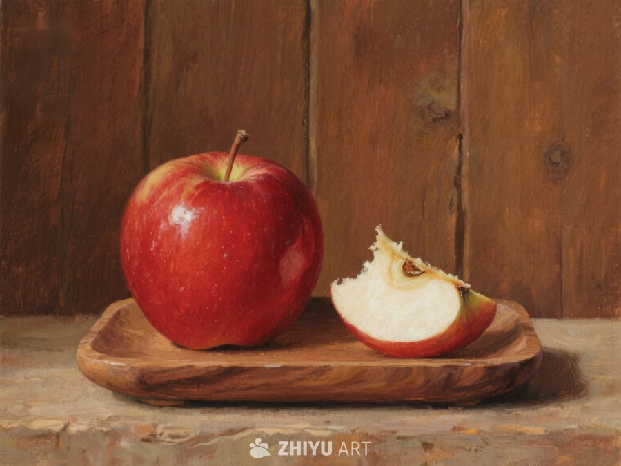 红苹果与半截果肉静物画 113