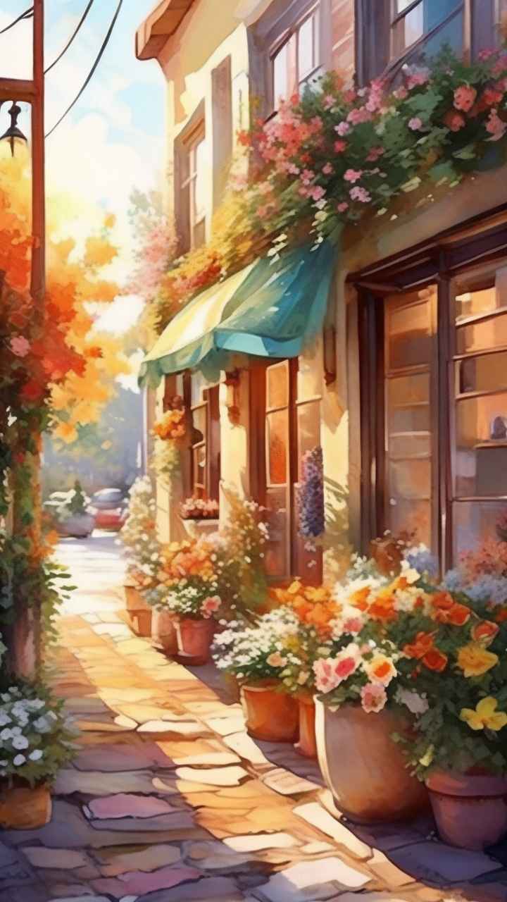 落日时分的街角边的花店插画 13