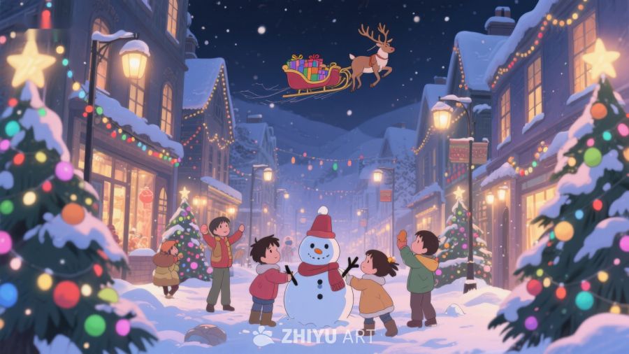 冬夜雪景中的圣诞欢庆 113
