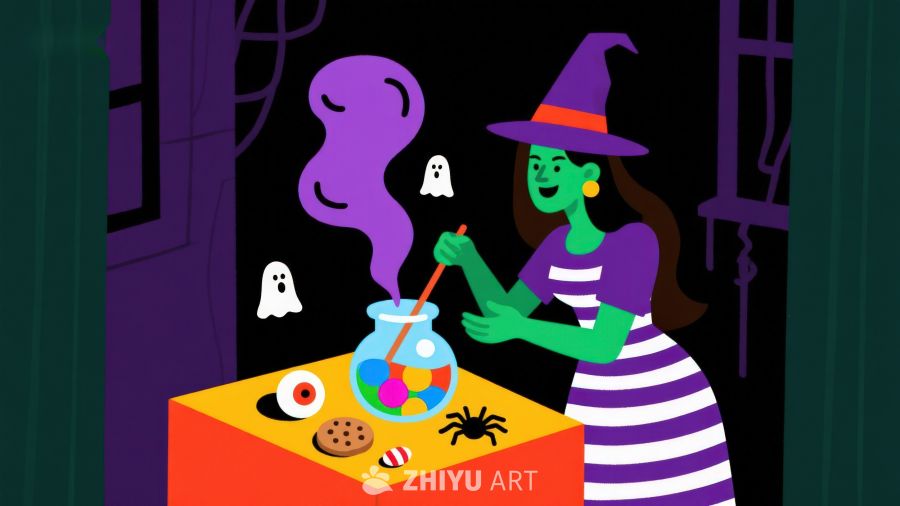 女巫在夜晚施展魔法