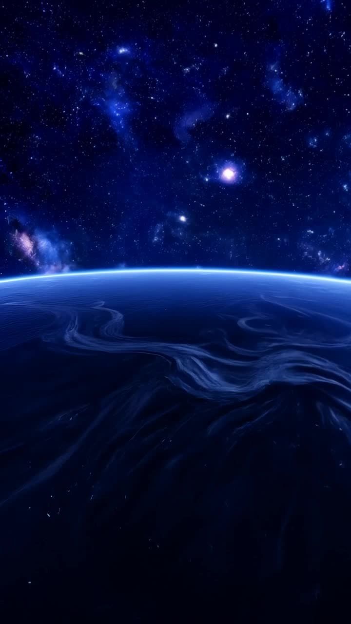 广阔的夜空中布满了星星和旋转的宇宙尘埃。镜头缓慢地