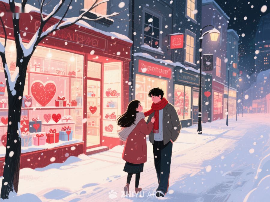 雪夜街头的温馨情侣 904