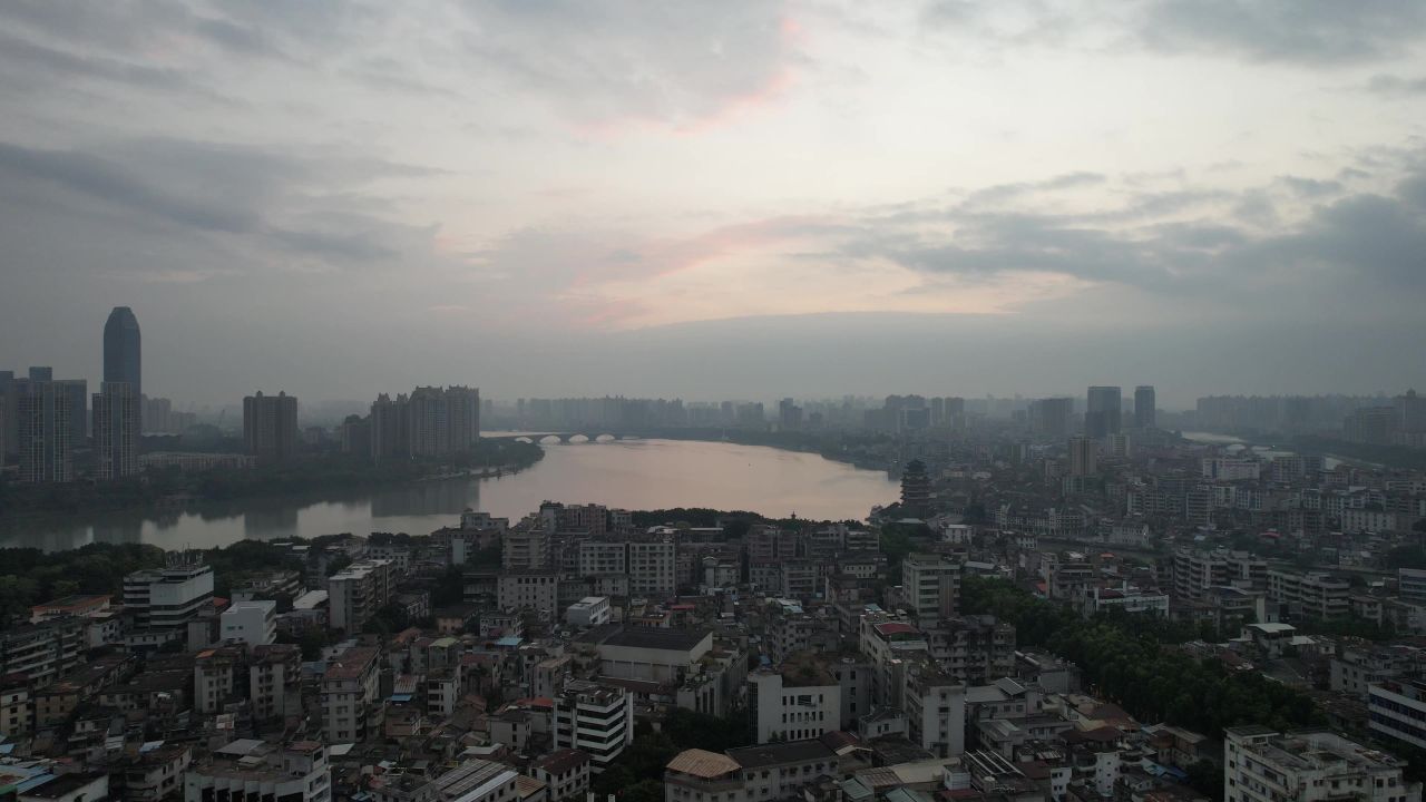 广东惠州城市日出彩霞航拍