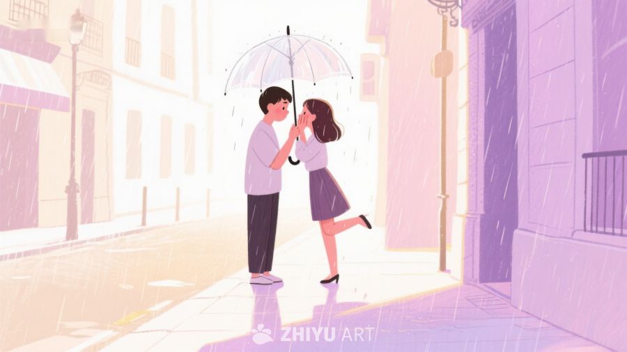 雨中伞下情侣温馨相拥 661