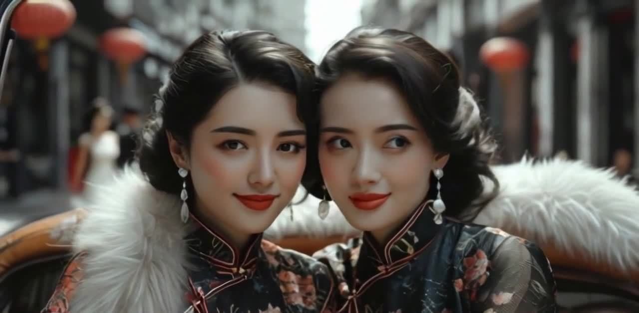 旗袍女子与复古风情街景