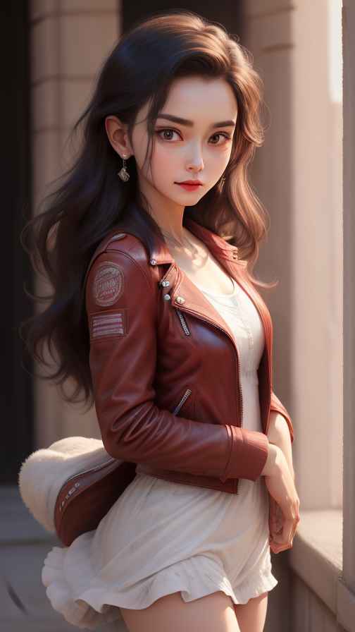 红色皮衣大美女