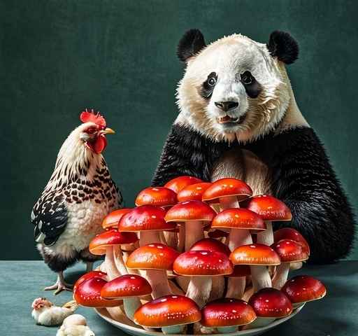 熊猫、鸡与蘑菇。
