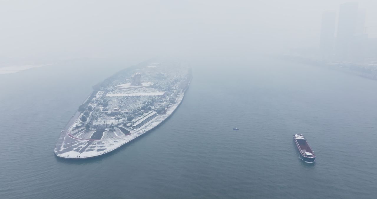 湖南长沙橘子洲头雪景航拍 10