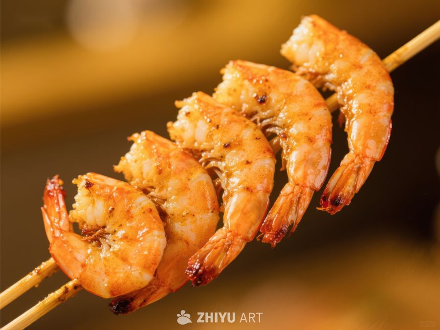串烤虾仁，美味诱人
