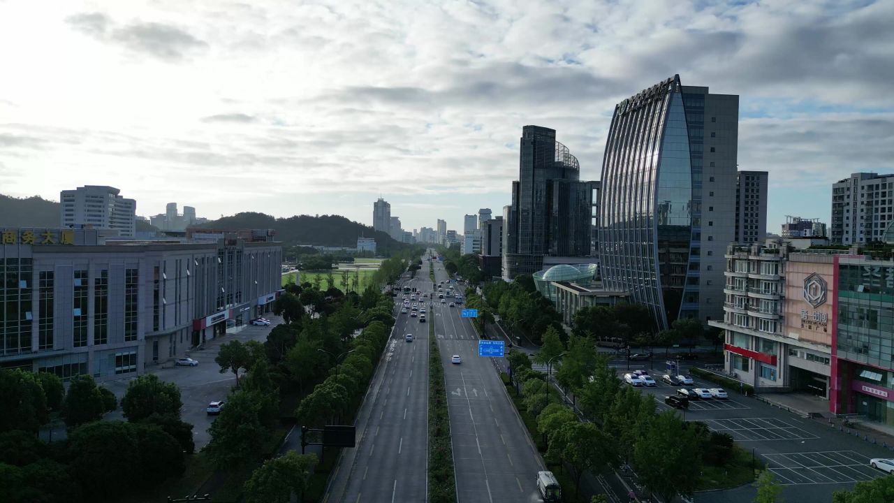 航拍台州城市风光地标建筑