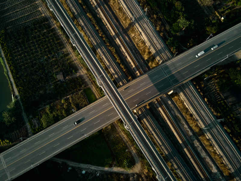 航拍道路线条交错桥