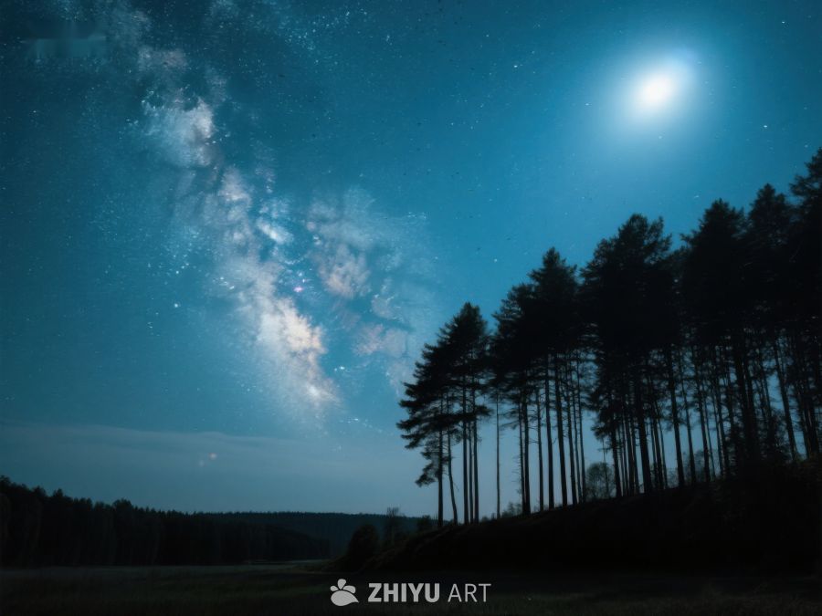 夜空银河与森林剪影 439