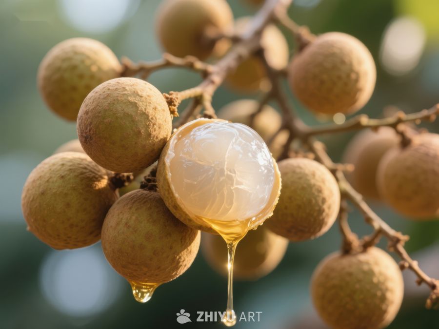 新鲜龙眼果实，甜蜜汁液滴落 722