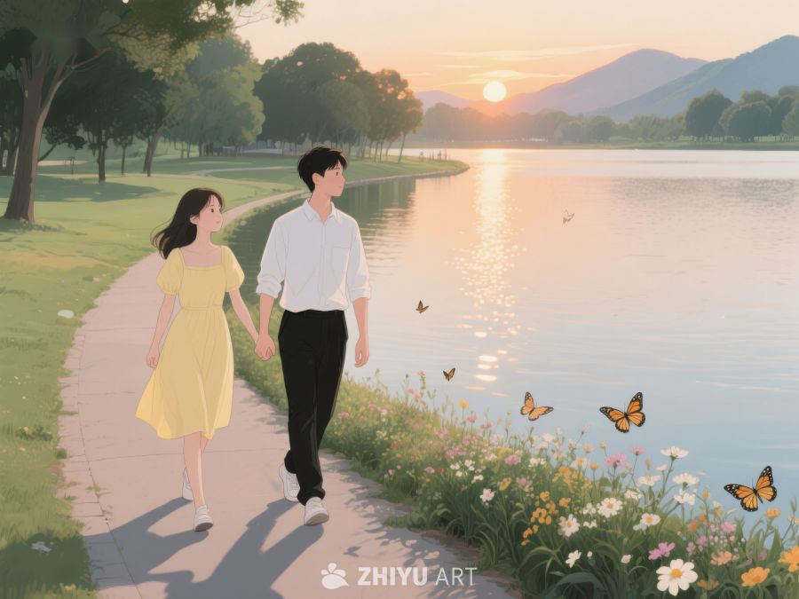 湖畔漫步的浪漫情侣 307