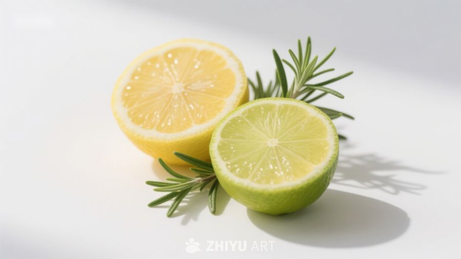 柠檬与青柠切片配迷迭香